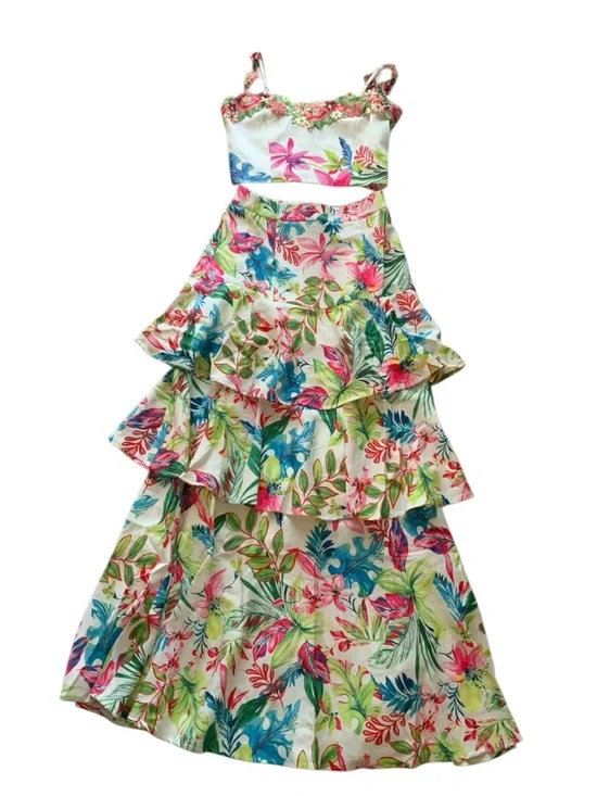 Floral Tiered Ruffle Maxi Skirt & Top Set - Multicolor - Picture 3 of 6